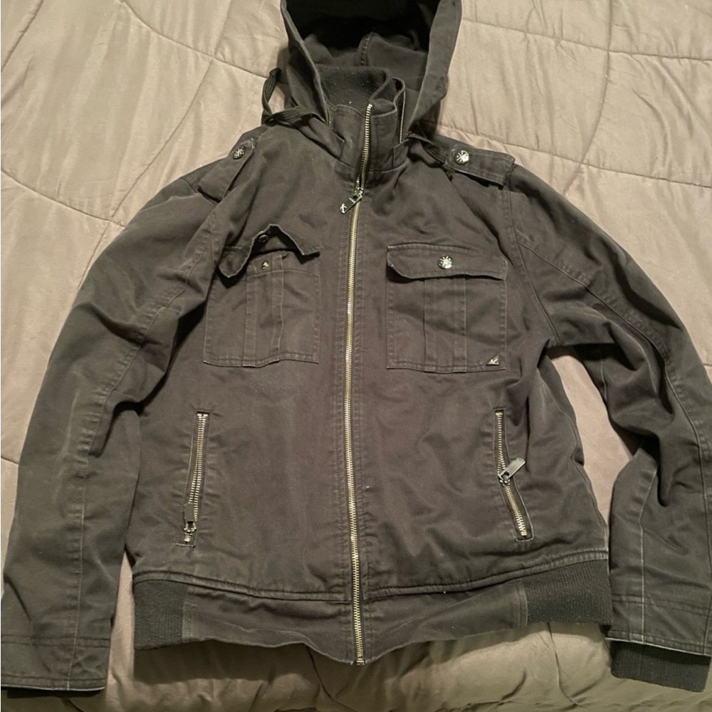 Lost Mens black jacket.zipper is broken on one of the sleeves